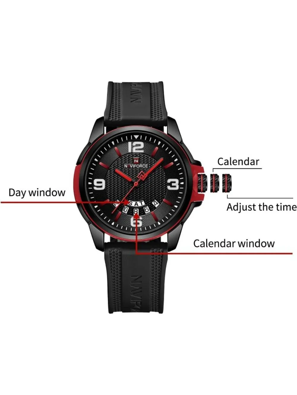 Unisex Black Red Analog Quartz Silicone Strap Military Waterproof Wrist Watch